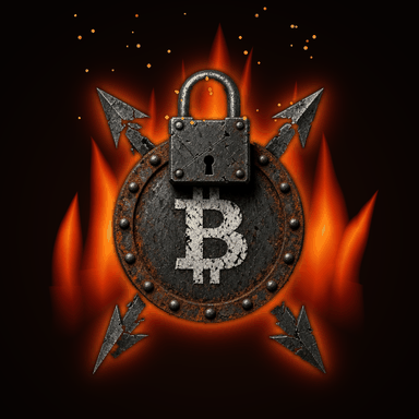 GoBurn ($GOBURN) logo: padlocked Bitcoin coin in flames